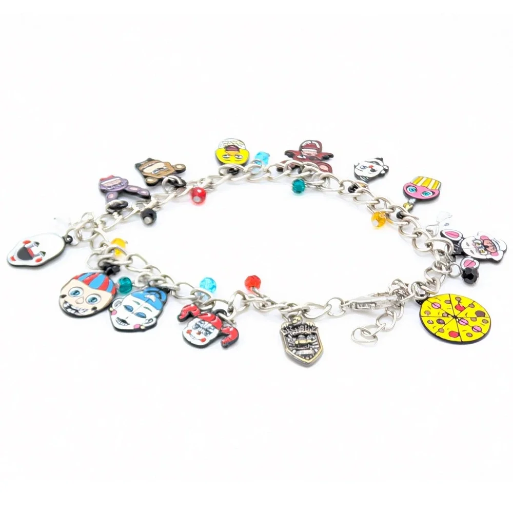 Five Nights at Freddys FNAF Charm Bracelet Enamel Characters Silver Tone 8in